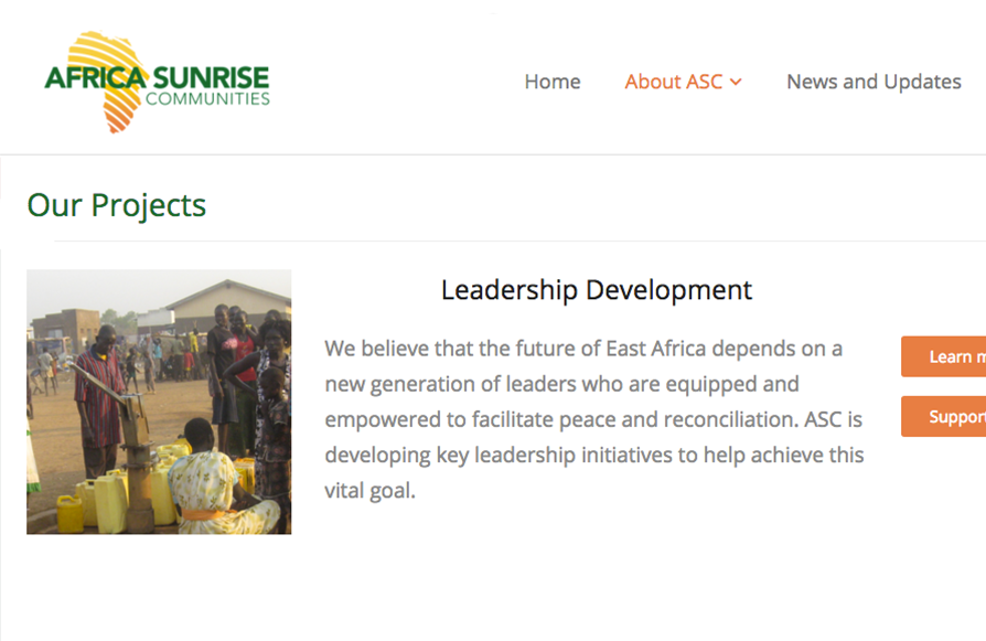 Africa Sunrise Communities web screenshot